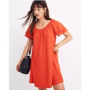 Madewell Texture & Thread Red Tiered Sleeve Dress